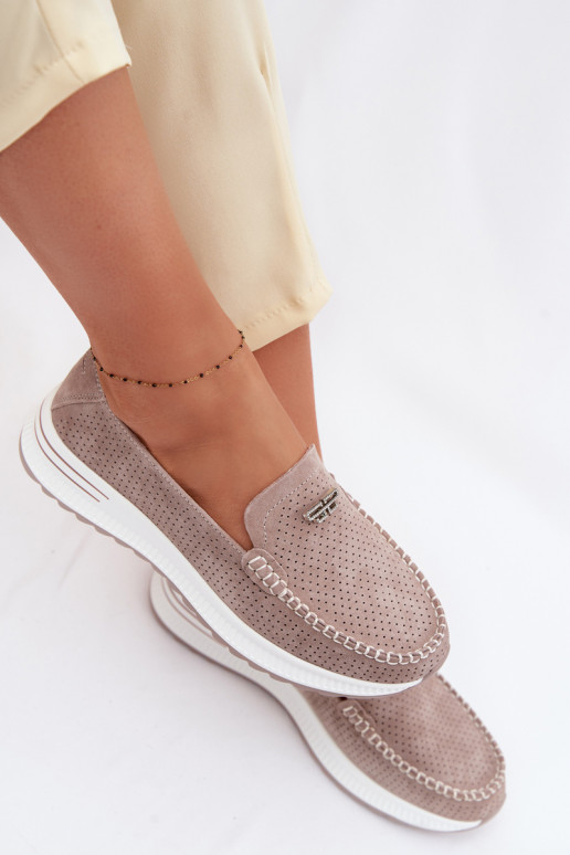 mocassins femininosHabilitadoturalnego de camurçau bege Demela