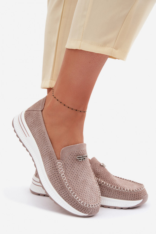 mocassins femininosHabilitadoturalnego de camurçau bege Demela