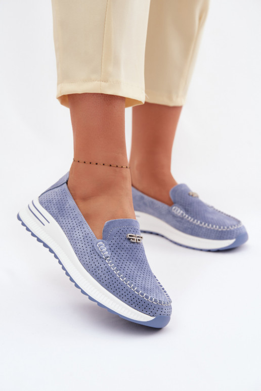 mocassins femininosHabilitadoturalnego de camurçau cor azul Demela