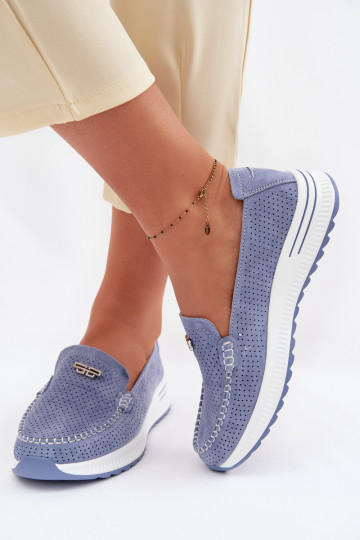 Mocassins femininos de camurça Demela cor azul 2