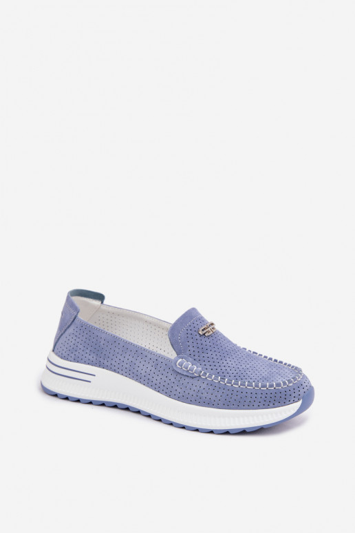 mocassins femininosHabilitadoturalnego de camurçau cor azul Demela