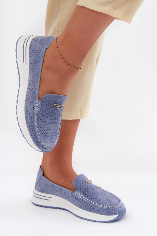 mocassins femininosHabilitadoturalnego de camurçau cor azul Demela