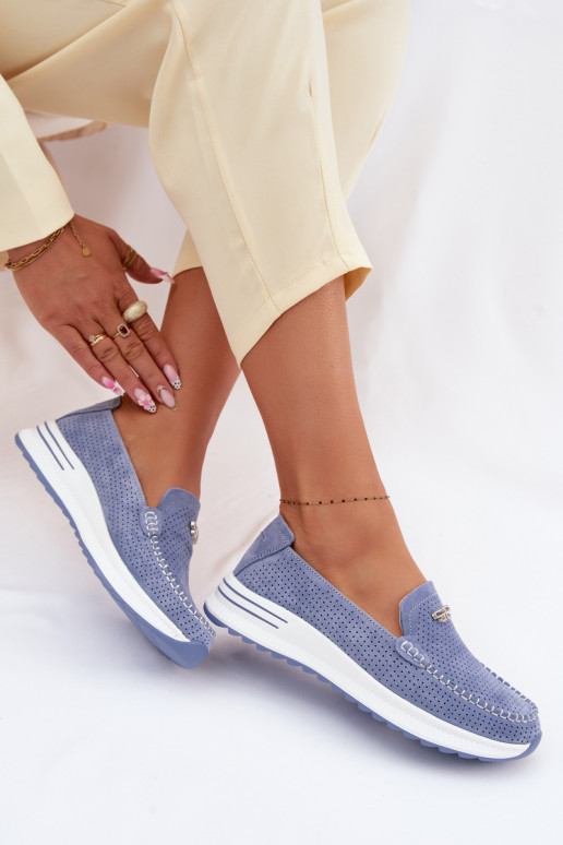 mocassins femininosHabilitadoturalnego de camurçau cor azul Demela