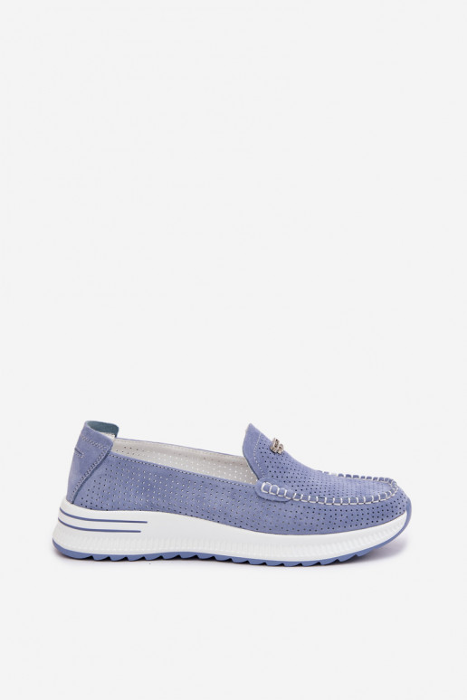 mocassins femininosHabilitadoturalnego de camurçau cor azul Demela