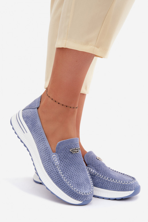 mocassins femininosHabilitadoturalnego de camurçau cor azul Demela