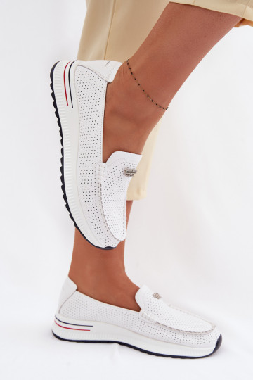 mocassins femininosHabilitadoturalnej Skóry cor branca Demela