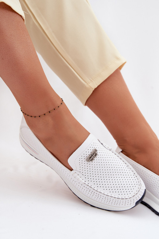 mocassins femininosHabilitadoturalnej Skóry cor branca Demela