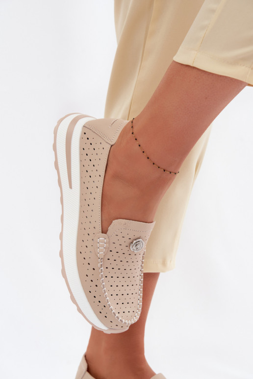 com elementos abertos mocassins femininosHabilitadoturalnej Skóry bege Kemela