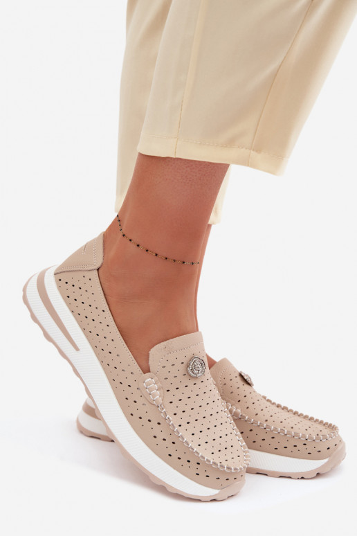 com elementos abertos mocassins femininosHabilitadoturalnej Skóry bege Kemela