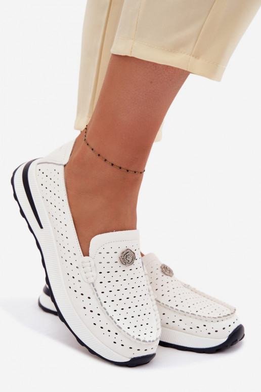 com elementos abertos mocassins femininosHabilitadoturalnej Skóry cor branca Kemela