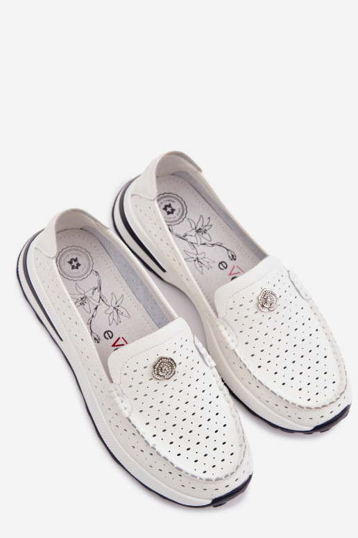 com elementos abertos mocassins femininosHabilitadoturalnej Skóry cor branca Kemela