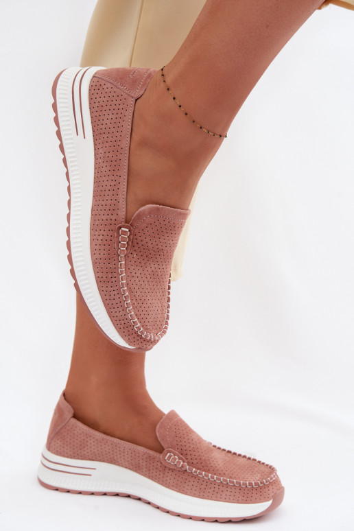 Mocassins de camurça Feminino cor rosa Pevina