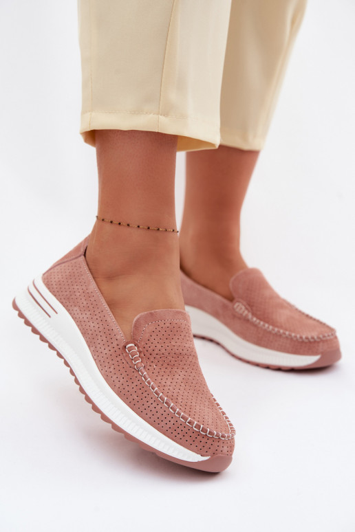 Mocassins de camurça Feminino cor rosa Pevina