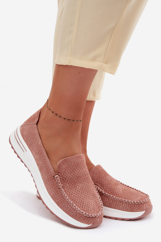 Mocassins de camurça Feminino cor rosa Pevina