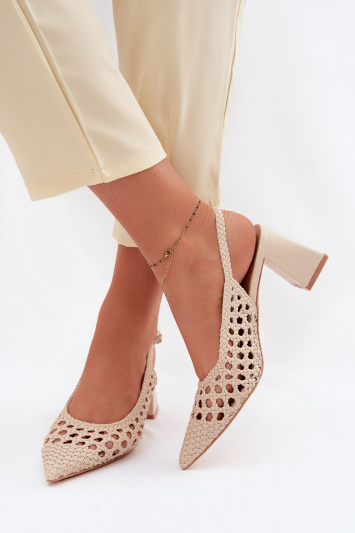 com escritos Sandálias femininas de salto alto bege Kedira