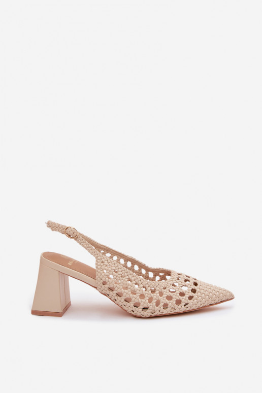 com escritos Sandálias femininas de salto alto bege Kedira