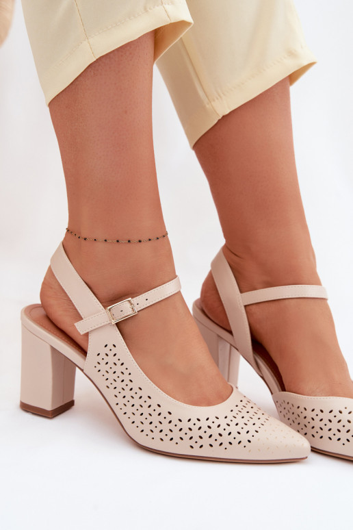 Sandálias perfuradas com salto Sergio Leone SK447 cor de marfim