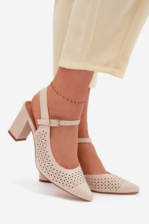 Sandálias perfuradas com salto Sergio Leone SK447 cor de marfim