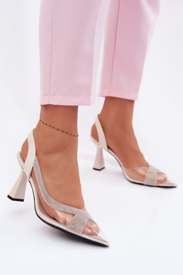 Transparente sandálias com olhos brilhantes com salto Vinceza 62282 cor de marfim 2