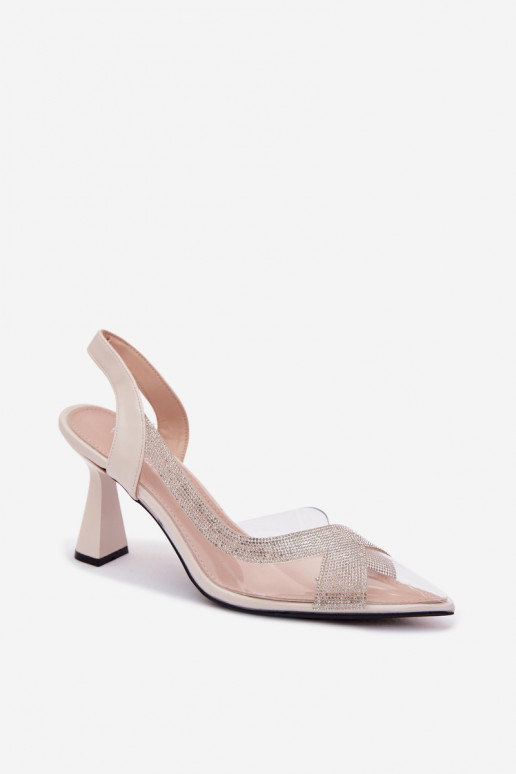 Transparente sandálias com olhos brilhantes com salto Vinceza 62282 cor de marfim