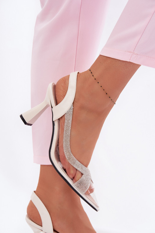 Transparente sandálias com olhos brilhantes com salto Vinceza 62282 cor de marfim