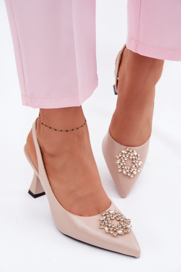 Sandálias de salto alto Com joias Vinceza 62277 bege
