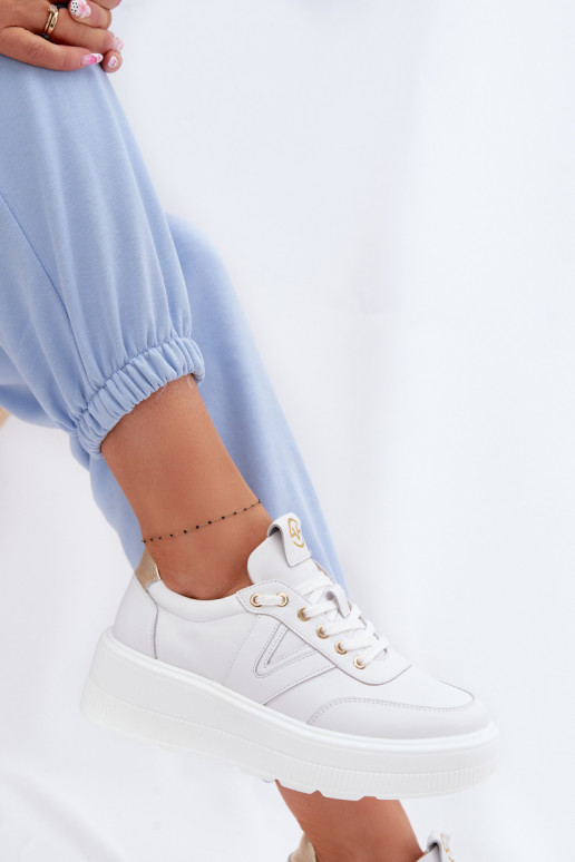 Tênis de couro femininos com plataforma Vinceza 39976 cor branca