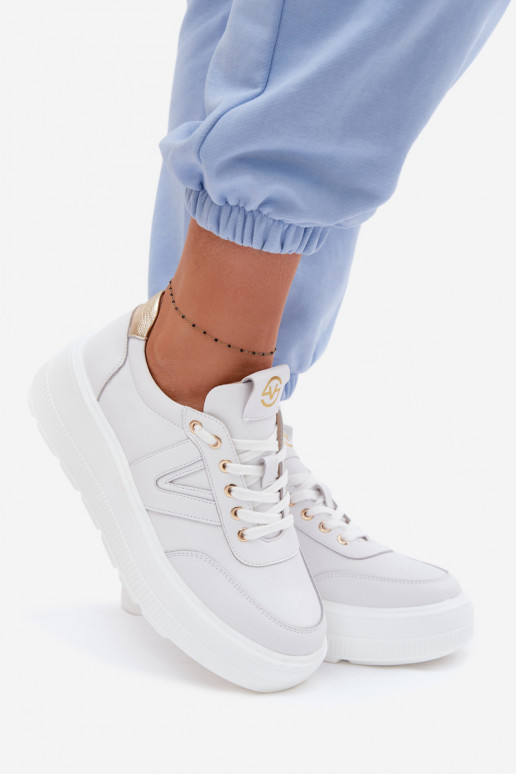 Tênis de couro femininos com plataforma Vinceza 39976 cor branca
