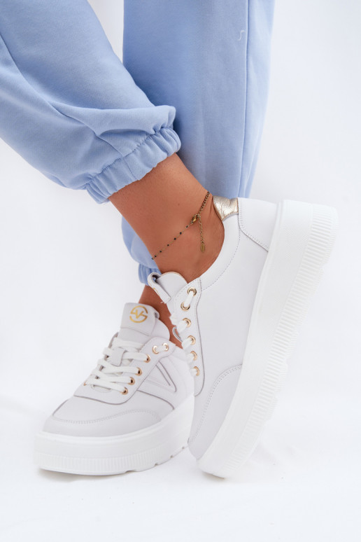 Tênis de couro femininos com plataforma Vinceza 39976 cor branca