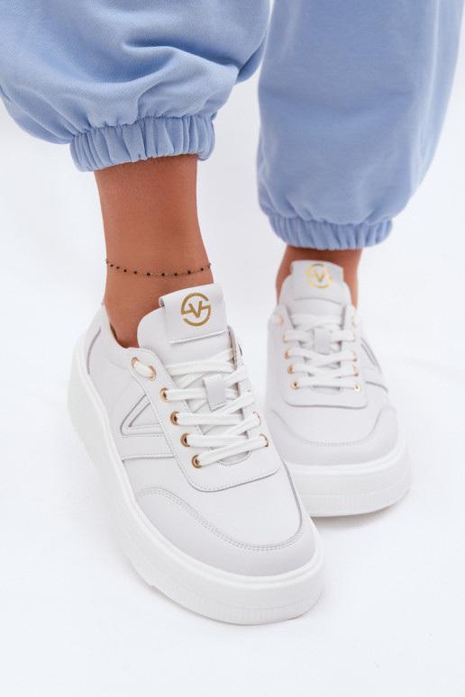 Tênis de couro femininos com plataforma Vinceza 39976 cor branca