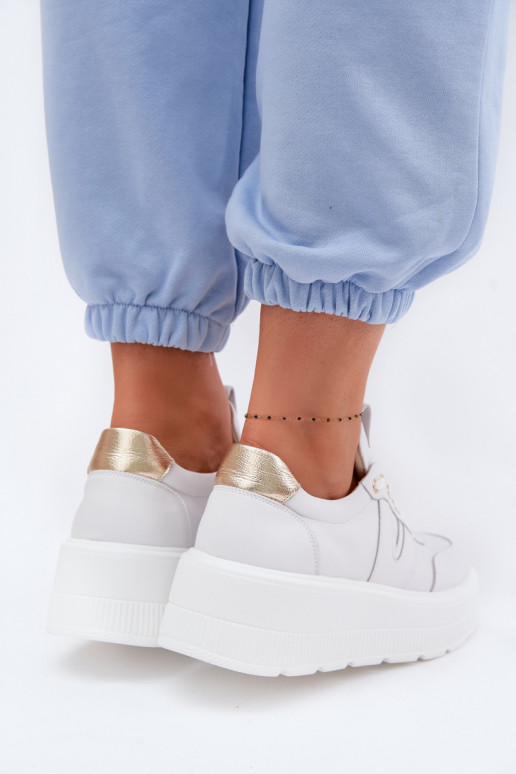 Tênis de couro femininos com plataforma Vinceza 39976 cor branca