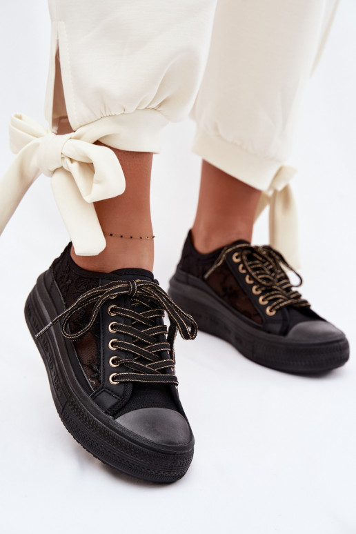 Sapatos de lazer com renda com uma plataforma Lee Cooper LCEM-26-44-4479 cor preta