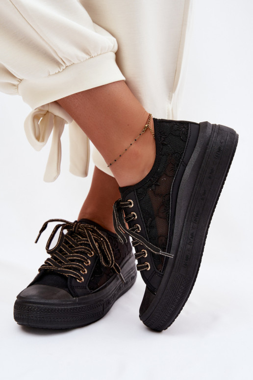 Sapatos de lazer com renda com uma plataforma Lee Cooper LCEM-26-44-4479 cor preta