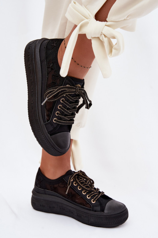 Sapatos de lazer com renda com uma plataforma Lee Cooper LCEM-26-44-4479 cor preta