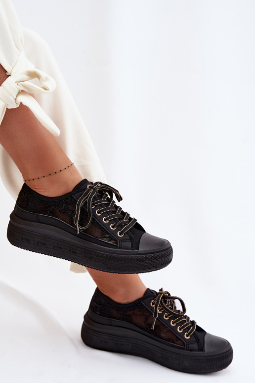 Sapatos de lazer com renda com uma plataforma Lee Cooper LCEM-26-44-4479 cor preta