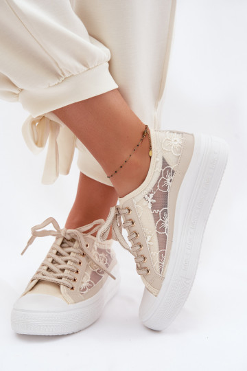Sapatos de lazer com renda com uma plataforma Lee Cooper LCEM-26-44-4481 bege