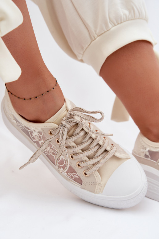 Sapatos de lazer com renda com uma plataforma Lee Cooper LCEM-26-44-4481 bege