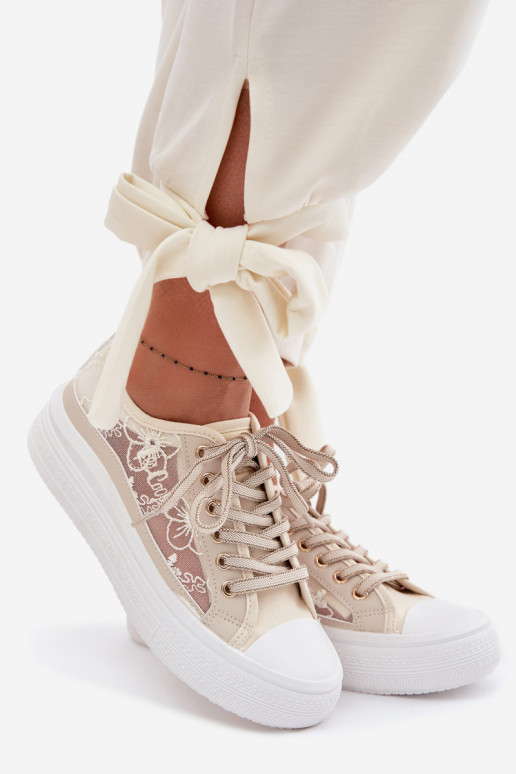 Sapatos de lazer com renda com uma plataforma Lee Cooper LCEM-26-44-4481 bege