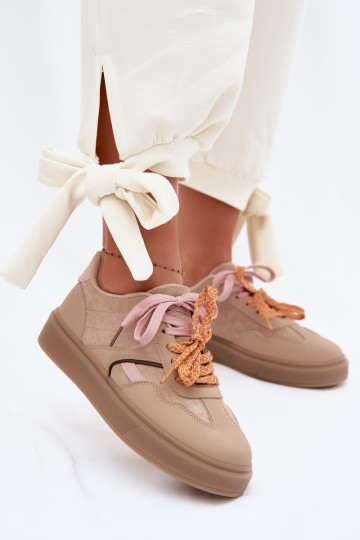 Tênis femininos estilo esportivo com cadarços duplos marrons Relisa 2