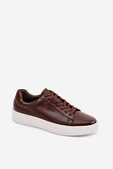 Tênis masculinos estilo esportivo em couro sintético marrons Velton