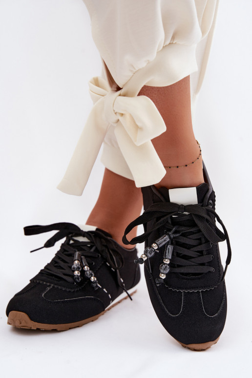 À modalo de tênis Baixo feminino com miçangas cor preta Galora