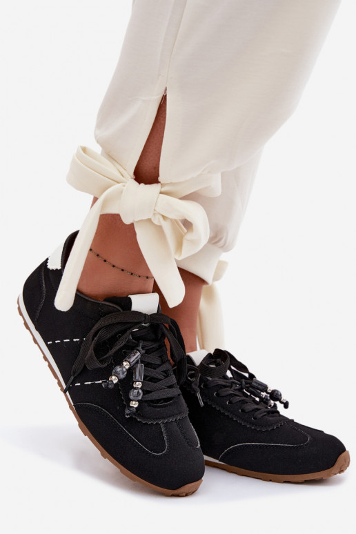 À modalo de tênis Baixo feminino com miçangas cor preta Galora