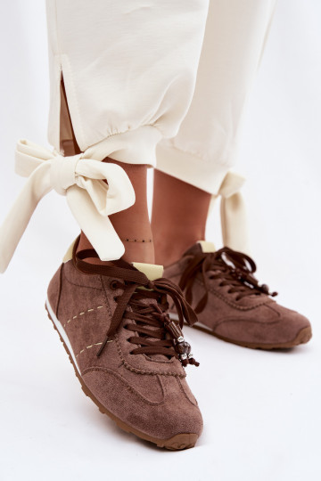 Tênis femininos baixos estilo esportivo com contas marrons Galora 2
