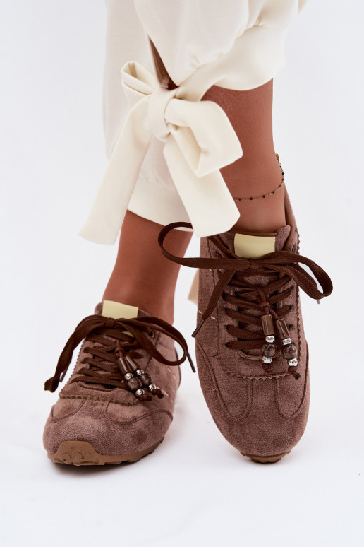 À modalo de tênis Baixo feminino com miçangas cor marrom Galora