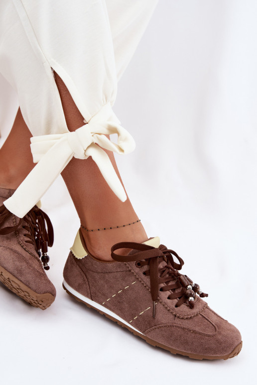 À modalo de tênis Baixo feminino com miçangas cor marrom Galora