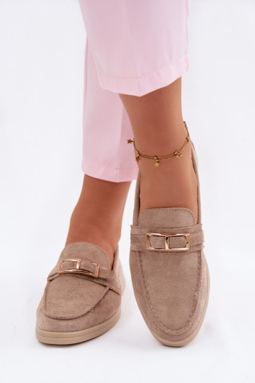 Mocassins femininos com fivelas na cor bege Belinae