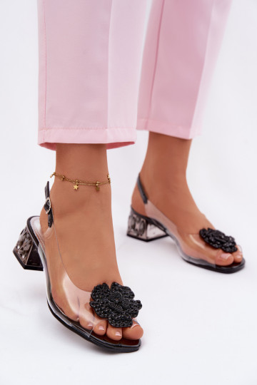 sandálias Transparente Klocke com olhos brilhantes I com floresem Vinceza 70122 cor preta 2