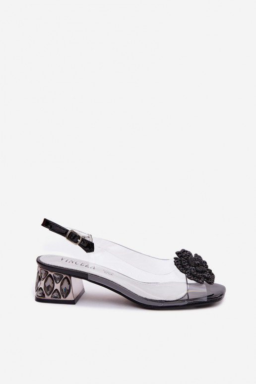 sandálias Transparente Klocke com olhos brilhantes I com floresem Vinceza 70122 cor preta