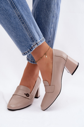 Sapatos de couro femininos com salto Vinceza 18119 cor areia 2