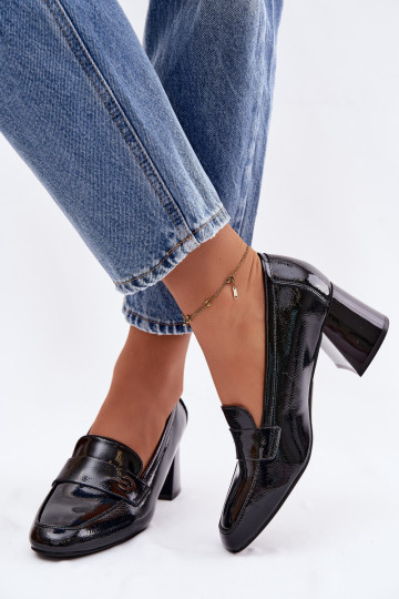 Botins lacados em pele genuína Feminino com salto Vinceza 18119 cor preta